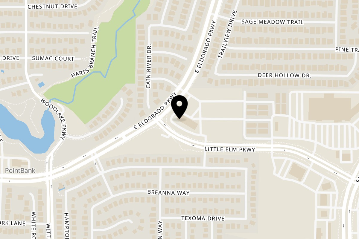 Map showing the location of Kuppanna | South Indian Restaurant Little Elm on 2401 Little Elm Pkwy in Little Elm